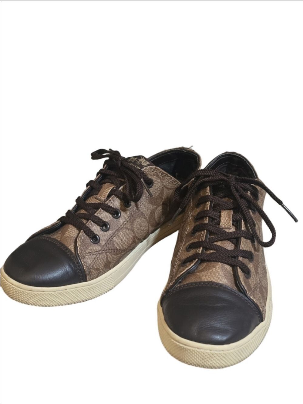 COACH Parkway Signature Monogram Low Top Sneakers Khaki Chestnut Q6733 Size 10B